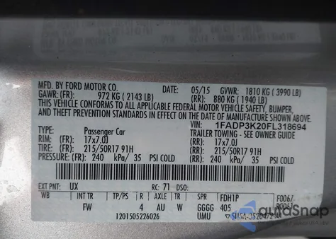 2015 Ford Focus Se from USA, damaged, VIN 1FADP3K20FL318694